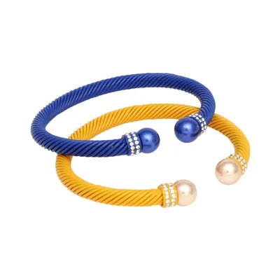 Yellow and Blue Classic Bangle Bracelet Per Sets Medium