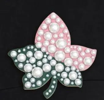 Pink Green Ivy Leaf Wood Pearl  Brooch