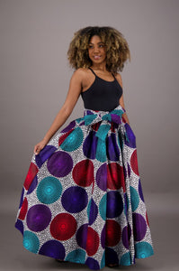 African Long Ankara Print Maxi Skirt With Pockets / Head-Wrap Elastic Waist ONESIZE FITS MOST