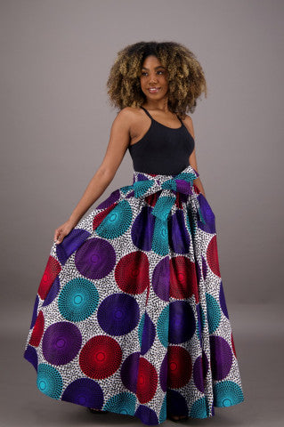 African Long Ankara Print Maxi Skirt With Pockets / Head-Wrap Elastic Waist ONESIZE FITS MOST