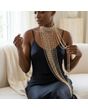 Long Gold Fringe Choker Necklace with Rhinestones