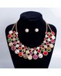 Multicolor Glass Halo Crystal 3 Row Collar Necklace