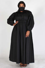 Load image into Gallery viewer, Plus Detachable Long Bubble Sleeves Tie Maxi Dress With Pockets And  Mask