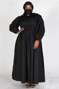 Plus Detachable Long Bubble Sleeves Tie Maxi Dress With Pockets And  Mask