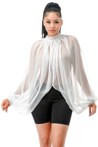 Balloon Sleeve Blouse Bowtie