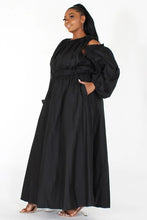 Load image into Gallery viewer, Plus Detachable Long Bubble Sleeves Tie Maxi Dress With Pockets And  Mask