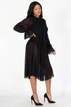 Load image into Gallery viewer, POLKA DOT MESH MIDI DRESS WITH NECK BOW TIE