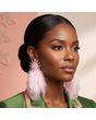 Pink Beaded Cluster Long Feather Drop Earrings