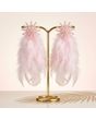 Pink Beaded Cluster Long Feather Drop Earrings