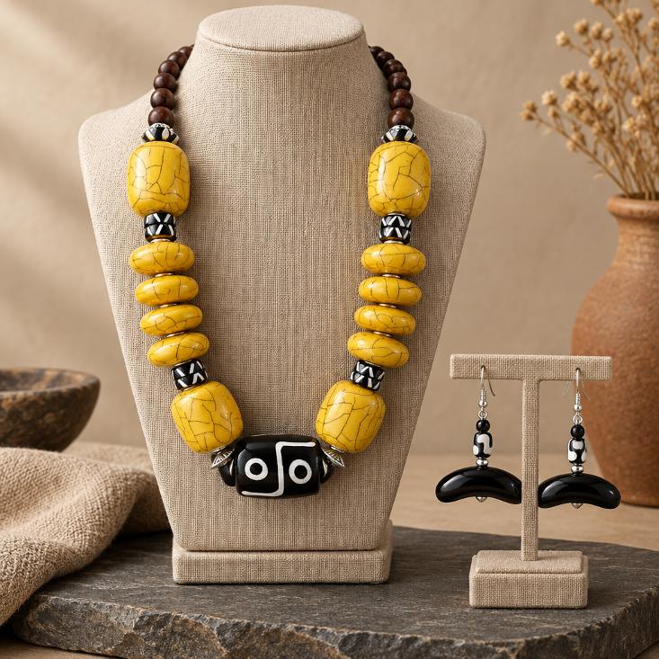Beautiful Yellow handmade statement with matchings earrings