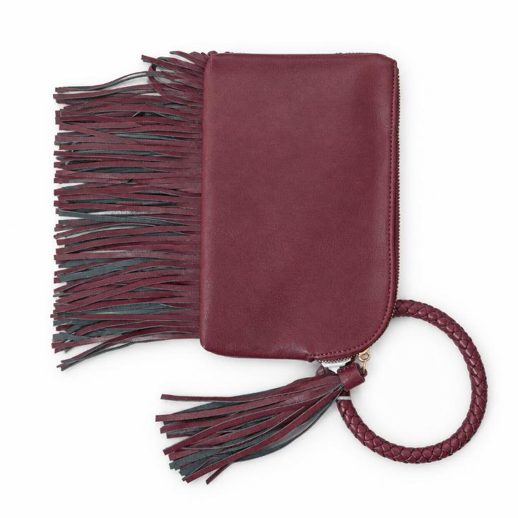 Burgundy Fringe Wristlet Clutch