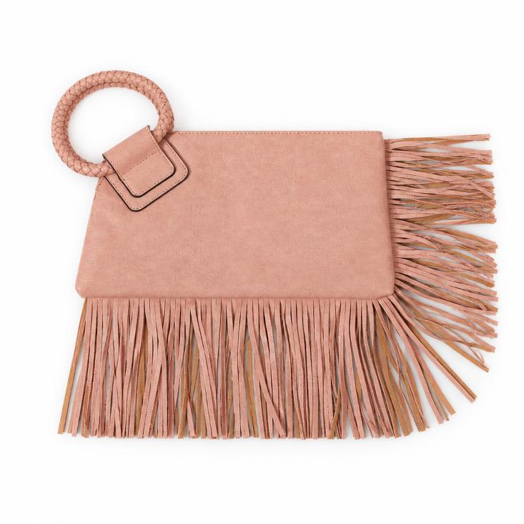Peach Fringe Wristlet Clutch