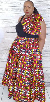 African Color Skirt Elastic Waist \Matching Head-Wrap/Mask  Has side pockets. Onesize