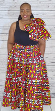 Load image into Gallery viewer, ANKARA PRINT MAXI SKIRT COMES WITH HEAD-WRAP/MASK ONESIZE