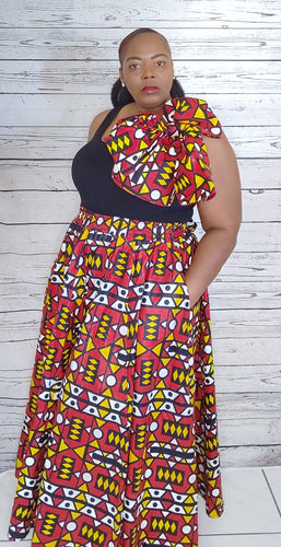 African Color Skirt Elastic Waist \Matching Head-Wrap / Mask Onesize