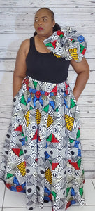 ANKARA PRINT MAXI SKIRT COMES WITH HEAD-WRAP ONESIZE FITS MOST