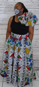 ANKARA PRINT MAXI SKIRT COMES WITH HEAD-WRAP ONESIZE FITS MOST