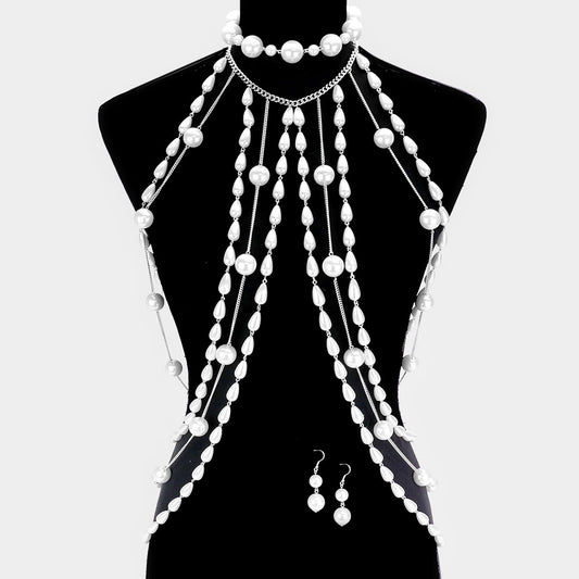 2PCS - Draped Pearl Neck Top Body Chain Necklaces
