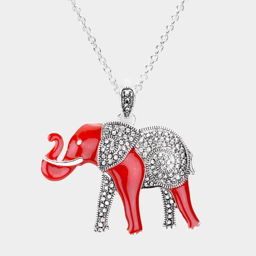 Enamel Metal Elephant Pendant Necklace Set