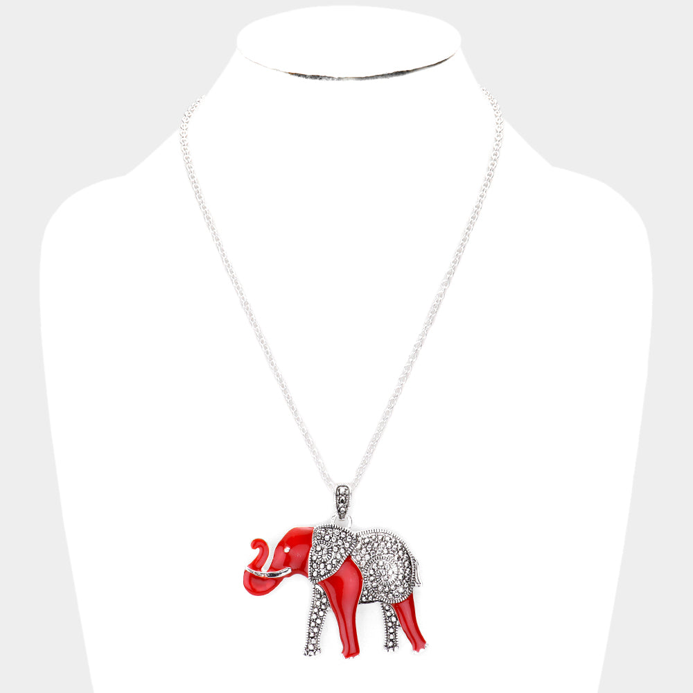Enamel Metal Elephant Pendant Necklace Set