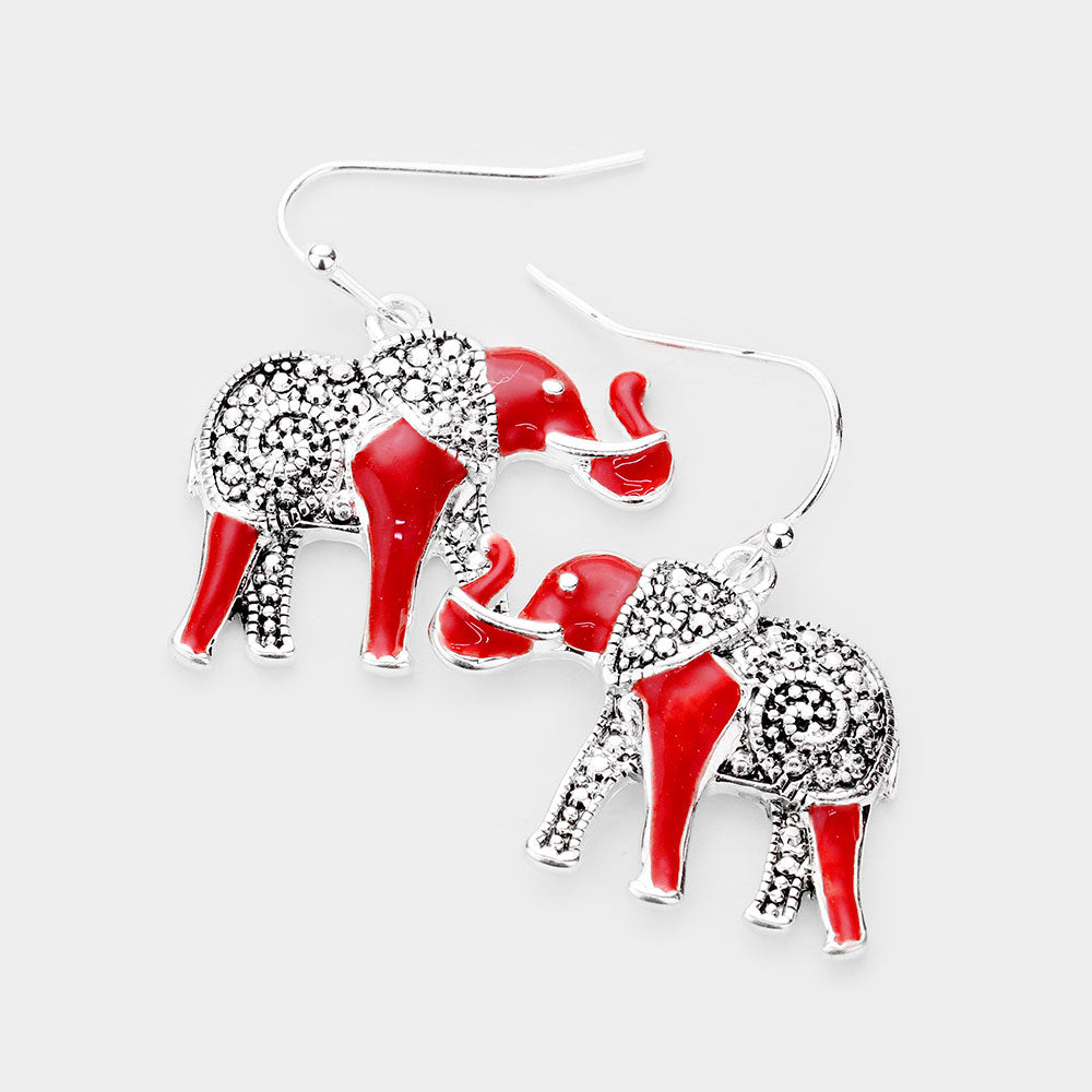 Enamel Metal Elephant Pendant Necklace Set
