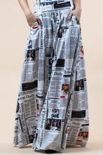 Load image into Gallery viewer, Newspaper print graphic, wide leg, elastic waist pants