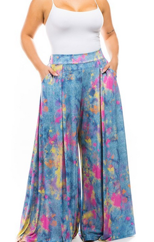 Jean print graphic, wide leg elastic waist