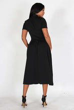 Load image into Gallery viewer, Solid, midi dress in a fit and flare style with a necktie