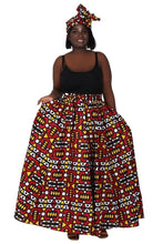 Load image into Gallery viewer, ANKARA PRINT MAXI SKIRT COMES WITH HEAD-WRAP/MASK ONESIZE