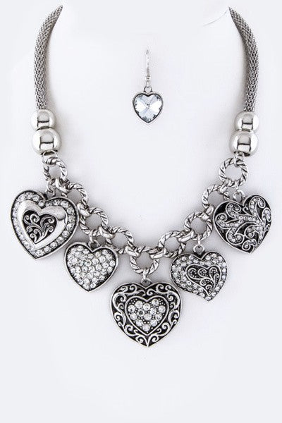 Crystal Heart Charms  Necklace Set