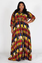 Load image into Gallery viewer, Plaid, a-line, maxi dress in a loose fit with a rolled collar