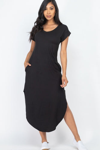 Cap Sleeve V Neck Maxi Dress