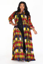 Load image into Gallery viewer, Plaid, a-line, maxi dress in a loose fit with a rolled collar