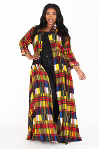 Plaid, a-line, maxi dress in a loose fit with a rolled collar