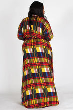 Load image into Gallery viewer, Plaid, a-line, maxi dress in a loose fit with a rolled collar